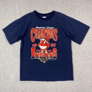Vintage Cleveland Indians T-Shirt Mens L True Fan Sportwear 1995 AL Champions